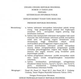Undang-undang (UU) Nomor 14 Tahun 2008 tentang Keterbukaan Informasi Publik